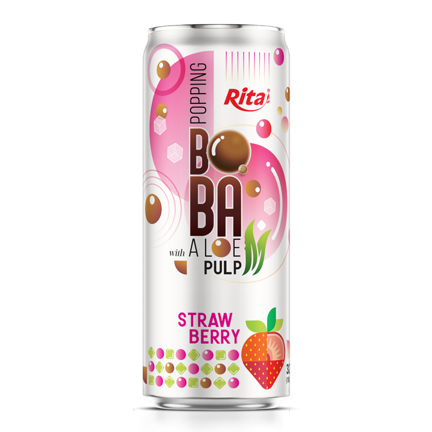 Напиток Popping Boba с мякотью алоэ вера и клубникой 320 мл